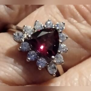 Tanzanian Wine Garnet with Halo of White Zircon in Platinum Over Sterling Silver